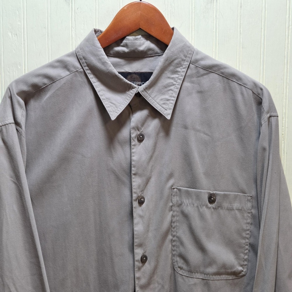 Weatherproof Shirt Mens XL Gray Solid Long Sleeve Microfiber Button Up Casual